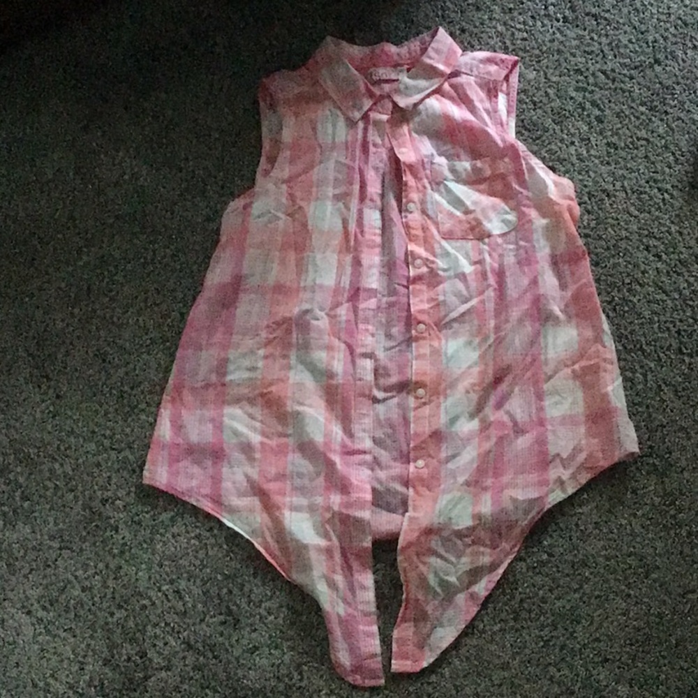 Girls plaid button up tank top